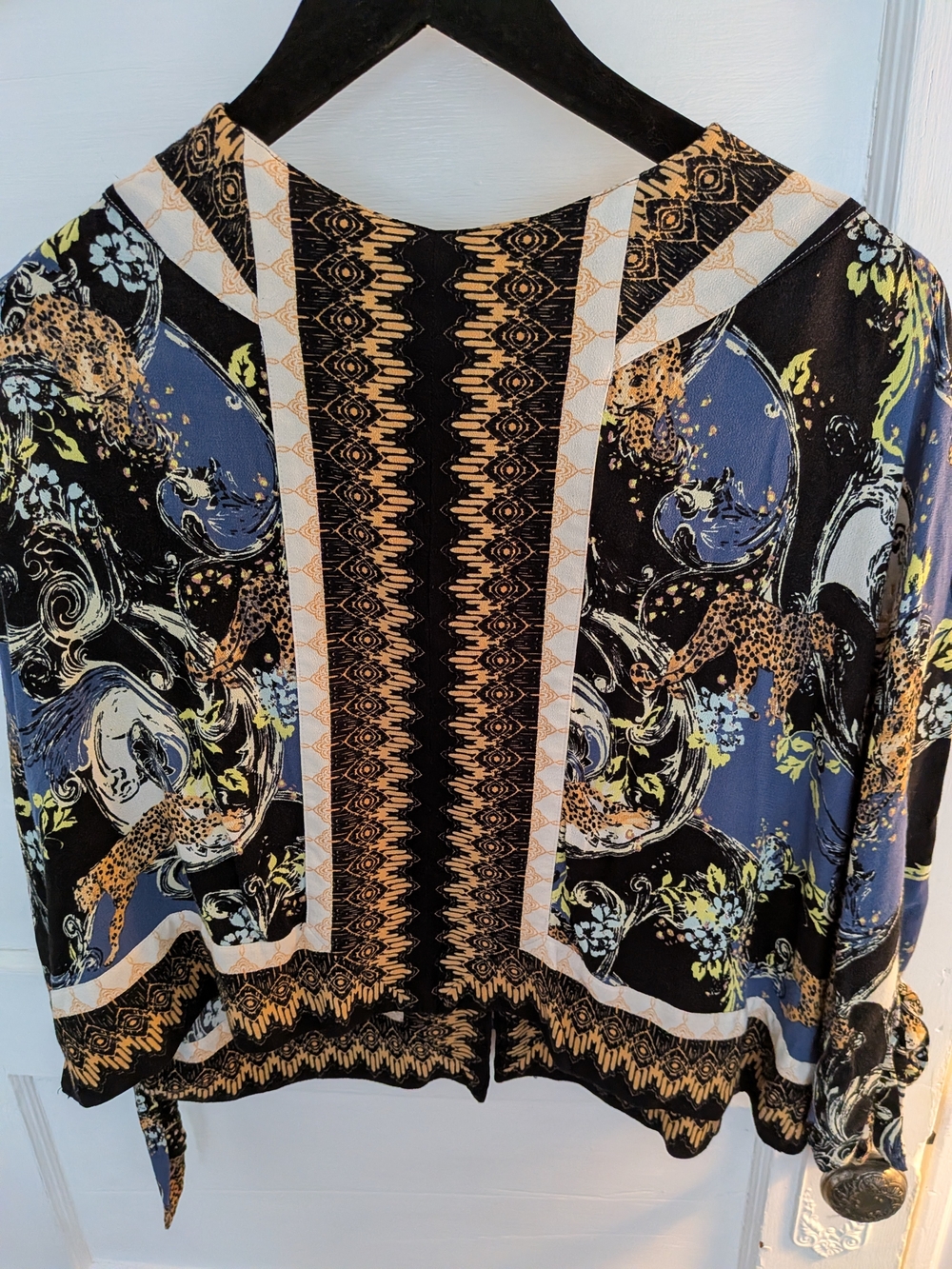 Free People Catch Me If You Can Tie Sleeve Button Front Cropped Boho Top Sz.S - Picture 2 of 8
